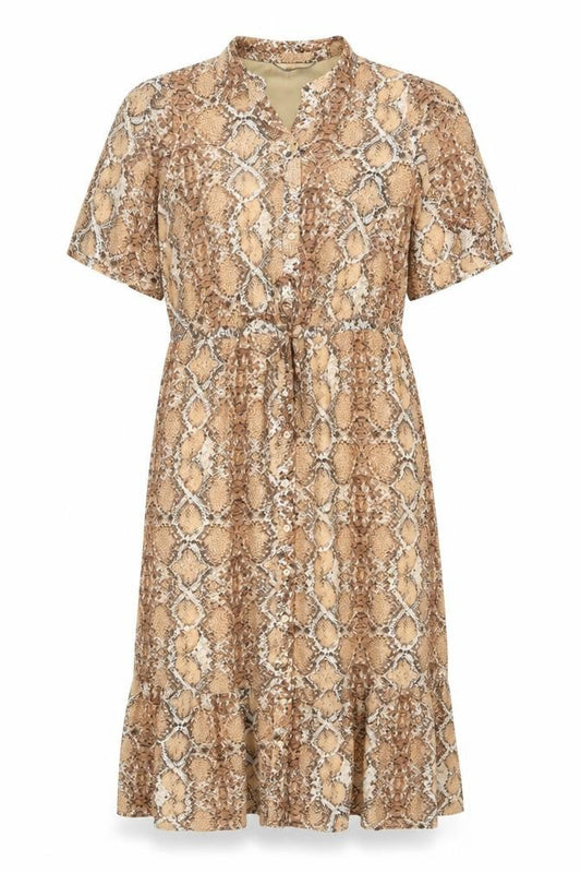 Marks & Spencer Womens Beige Animal Print Polyester Shirt Dress Size 10 Collared Button