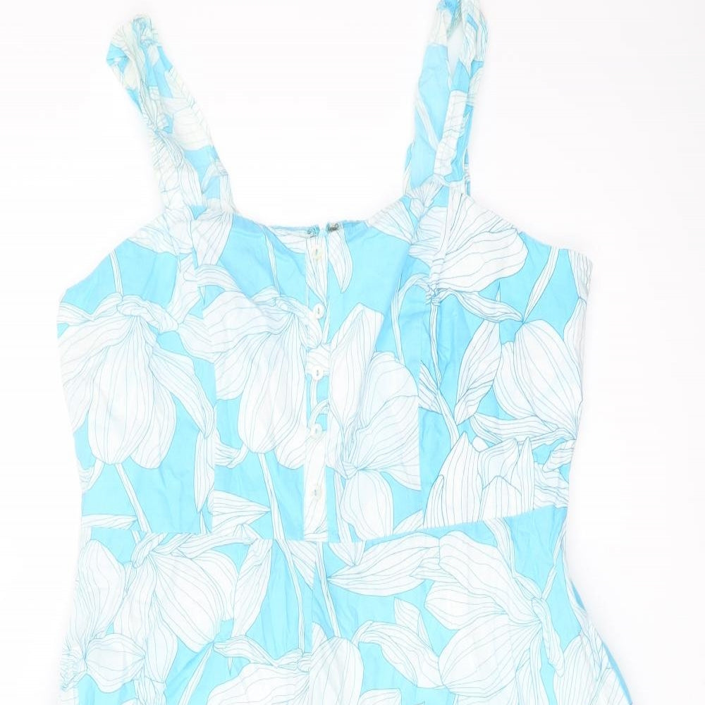 Roman Womens Blue Floral Polyester A-Line Size 16 Sweetheart Zip