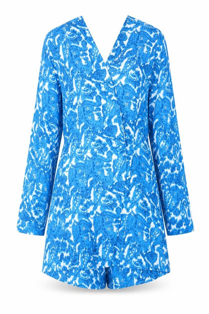 In the Style Womens Blue Geometric Polyester Playsuit One-Piece Size 10 Pullover