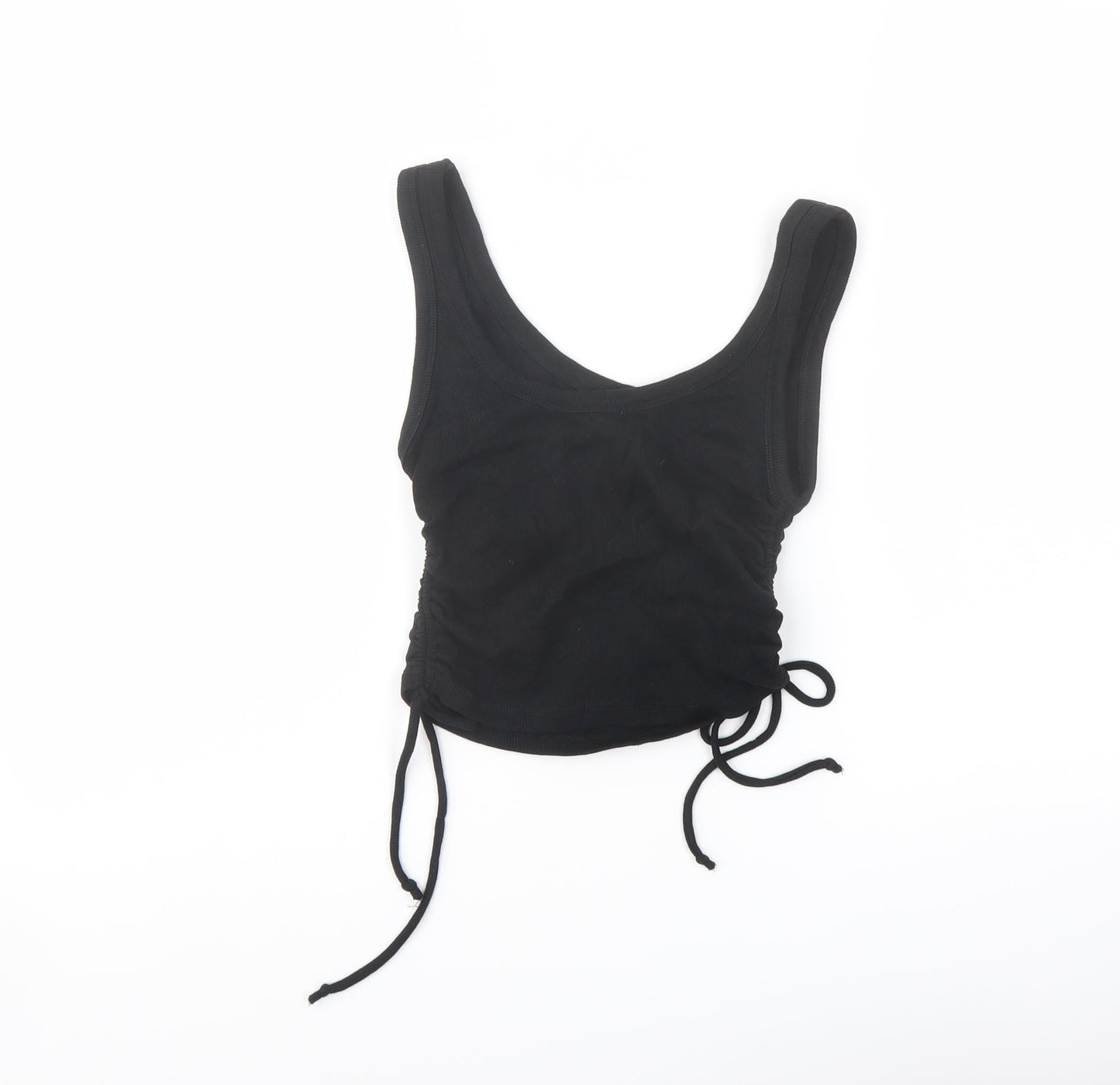Zara Womens Black Cotton Cropped Tank Size M Scoop Neck
