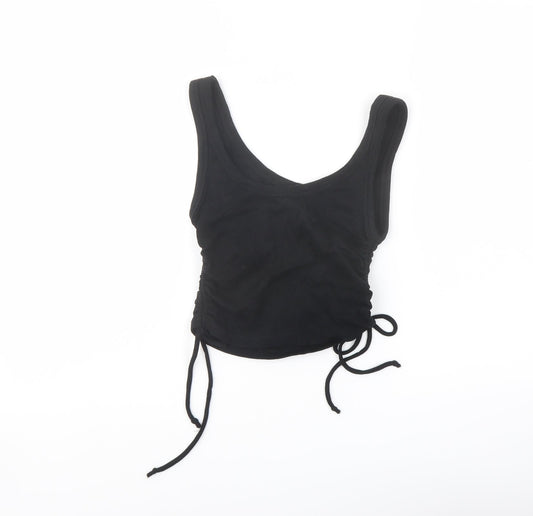 Zara Womens Black Cotton Cropped Tank Size M Scoop Neck