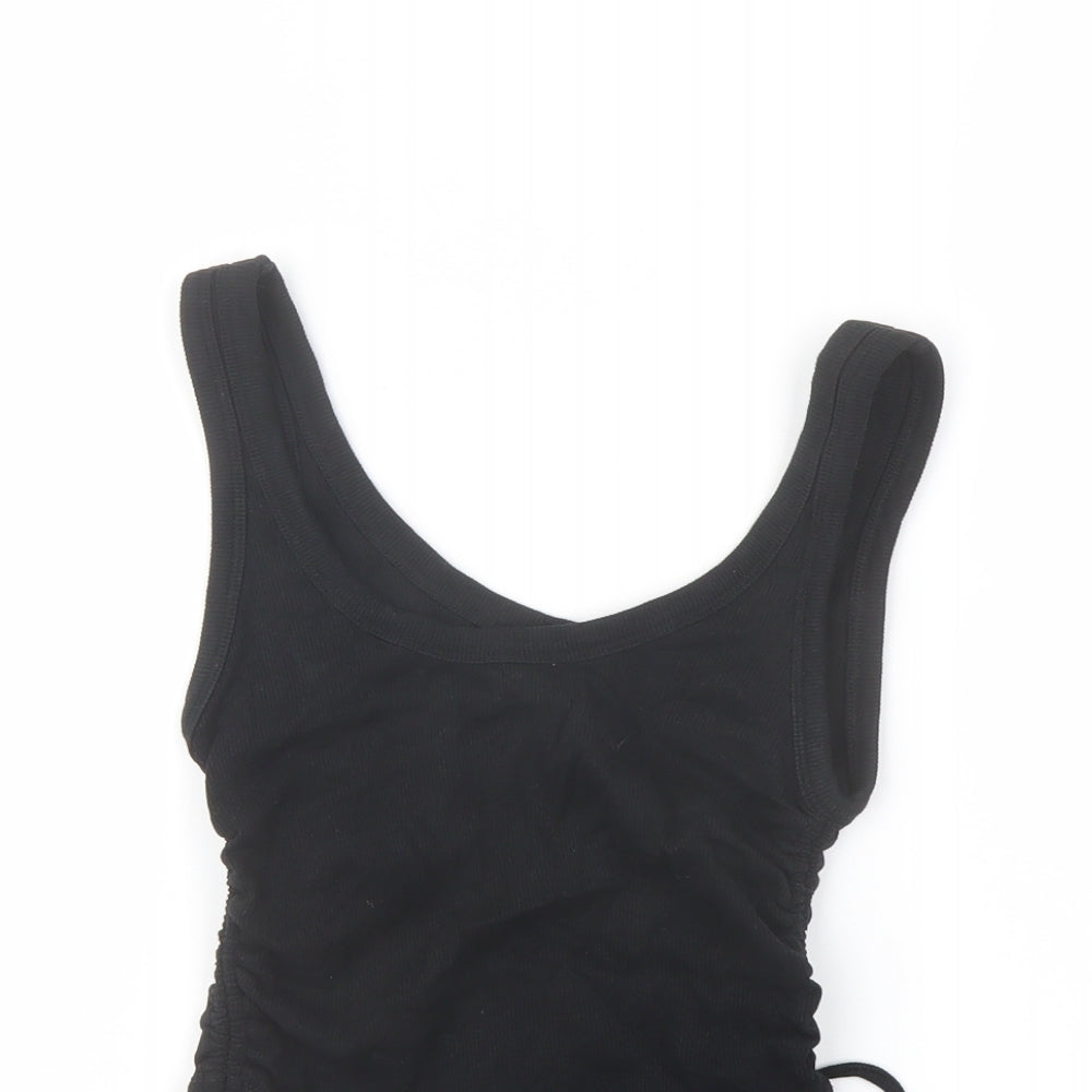 Zara Womens Black Cotton Cropped Tank Size M Scoop Neck