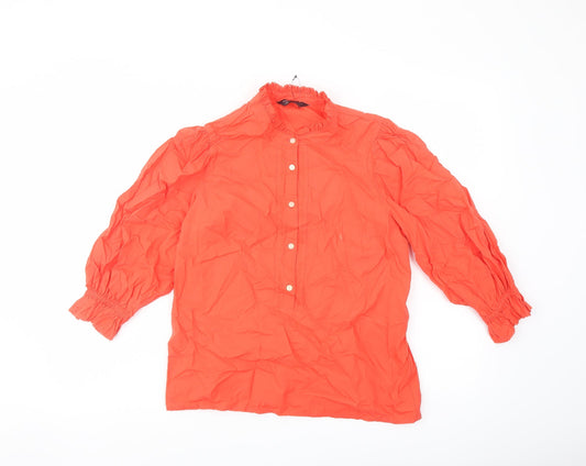 Marks and Spencer Womens Red Cotton Basic Blouse Size 8 Mock Neck