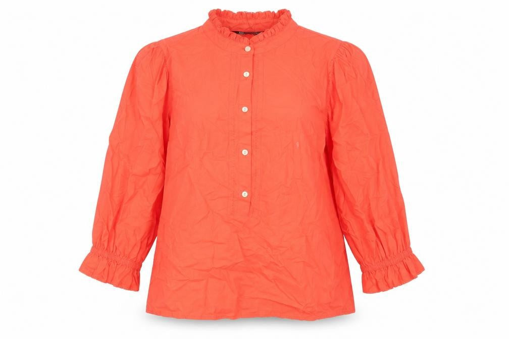 Marks & Spencer Womens Red Cotton Basic Blouse Size 8 Mock Neck