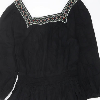Marks & Spencer Womens Black Linen A-Line Size 8 Square Neck Pullover