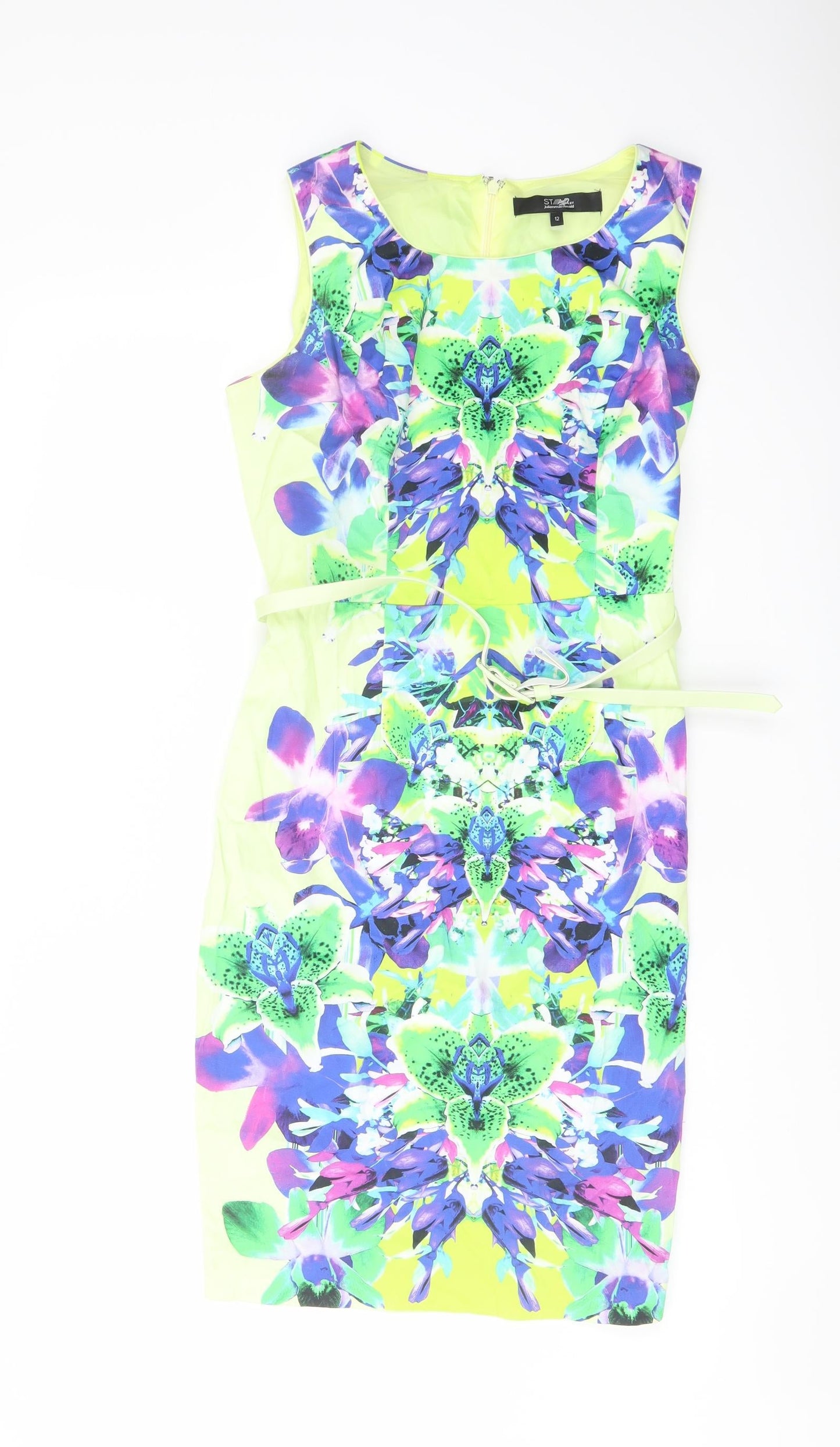 Star Womens Multicoloured Floral Cotton Pencil Dress Size 12 Round Neck Zip