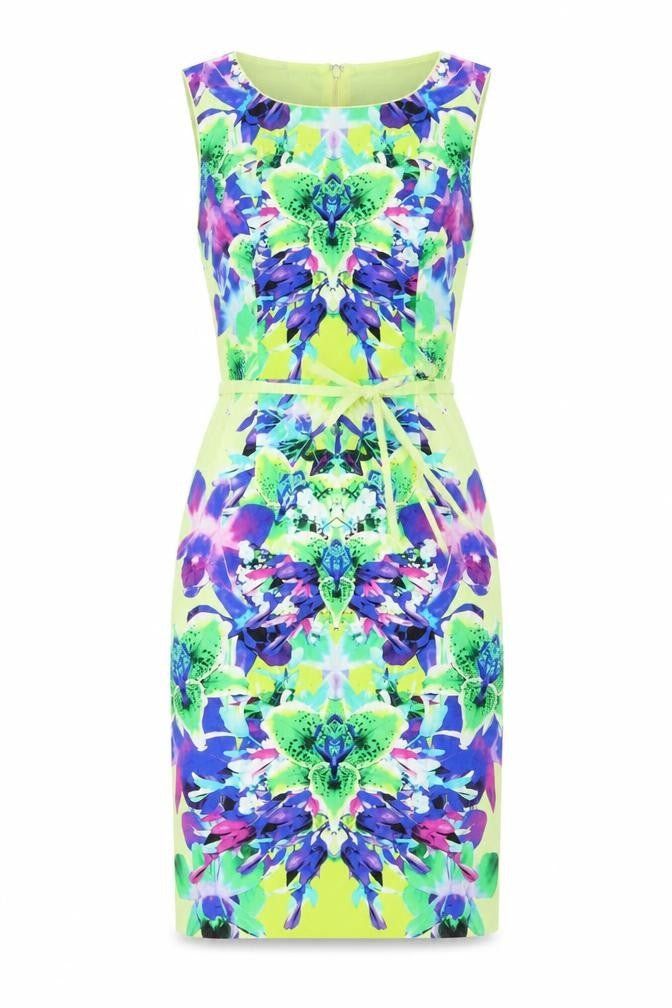 Star Womens Multicoloured Floral Cotton Pencil Dress Size 12 Round Neck Zip