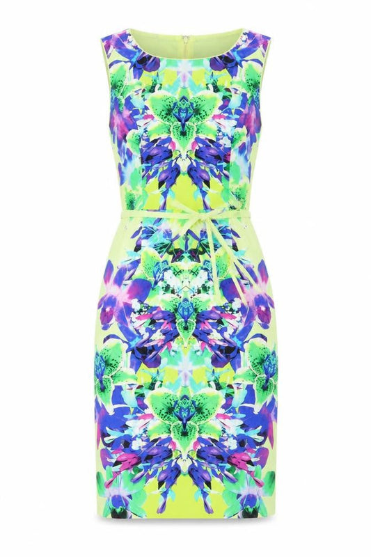 Star Womens Multicoloured Floral Cotton Pencil Dress Size 12 Round Neck Zip