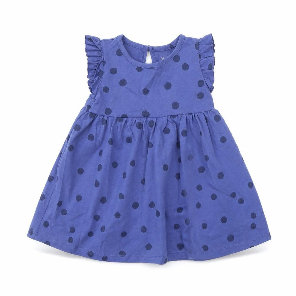 Marks & Spencer Girls Blue Polka Dot Cotton A-Line Size 3-6 Months Crew Neck Button