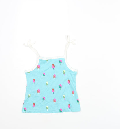 Additional front view of Marks & Spencer girls’ blue cotton basic tank, years square neck pullover - ice lolly print