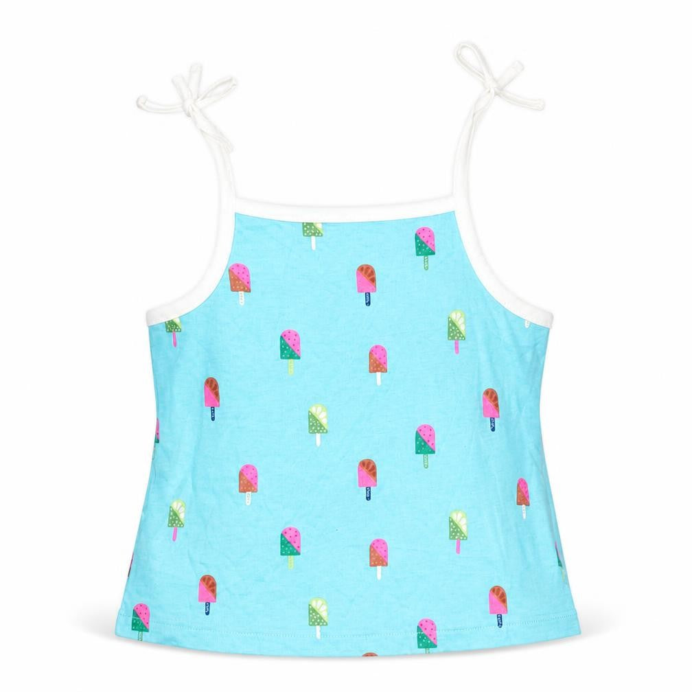 Marks & Spencer Girls Blue Cotton Basic Tank Size 2-3 Years Square Neck Pullover - Ice Lolly Print
