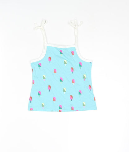 Back view of Marks & Spencer girls’ blue cotton basic tank, size 2-3, years square neck pullover - ice lolly print