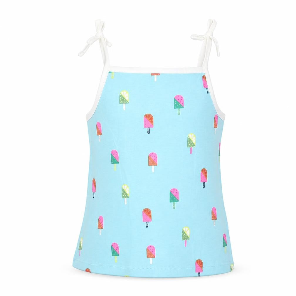 Marks & Spencer Girls Blue Geometric Cotton Basic Tank Size 2-3 Years Square Neck Pullover - Ice Lolly Print