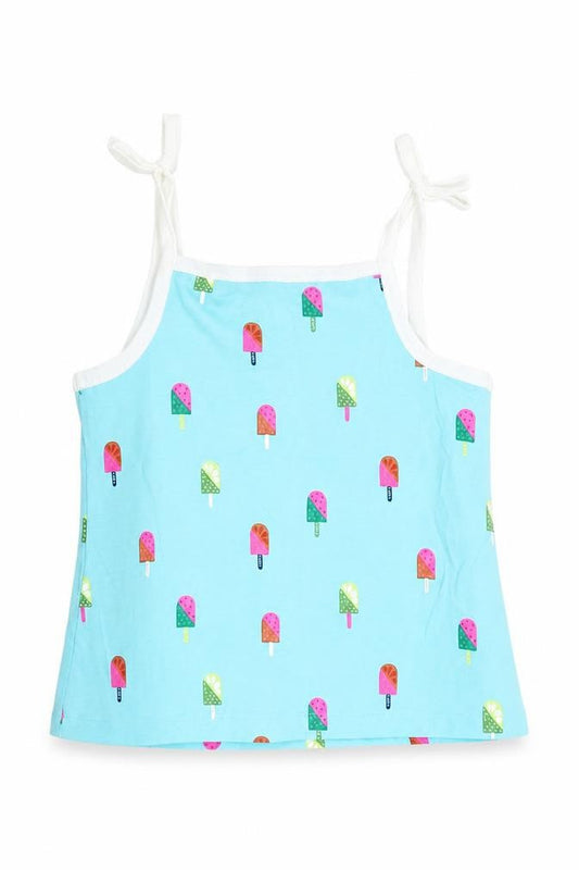 Marks & Spencer Girls Blue Geometric Cotton Basic Tank Size 2-3 Years Square Neck Pullover - Ice Lolly Print