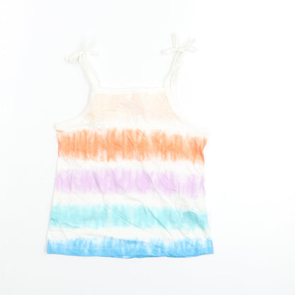 Additional front view of Marks & Spencer girls’ multicoloured striped cotton basic tank, size 5-6, years square neck pullover