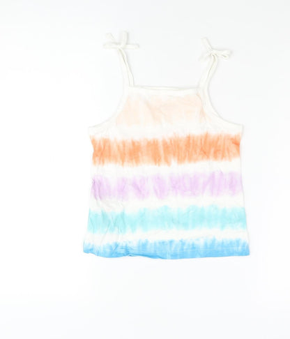 Back view of Marks & Spencer girls’ multicoloured striped cotton basic tank, size 5-6, years square neck pullover