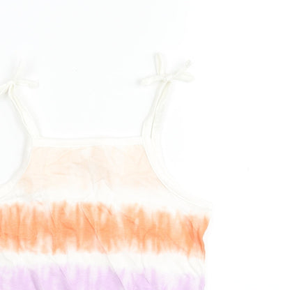 Close-up detail of Marks & Spencer girls’ multicoloured striped cotton basic tank, size 5-6, years square neck pullover