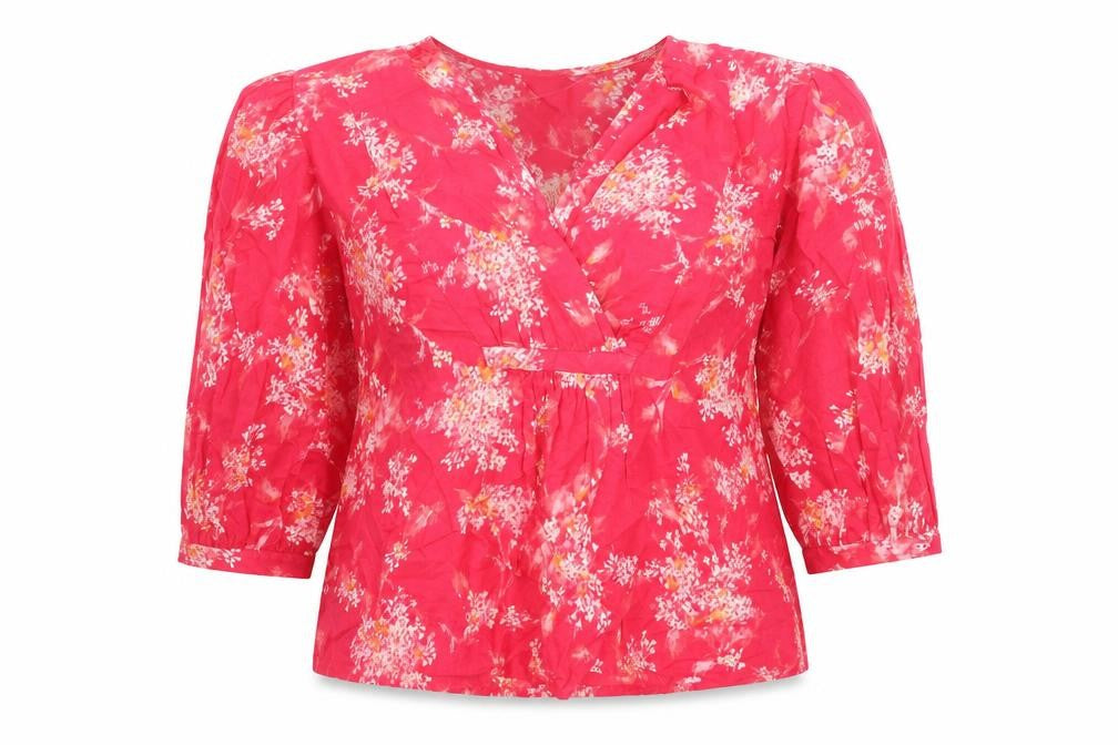 Per Una Womens Pink Floral Cotton Basic Blouse Size XS V-Neck