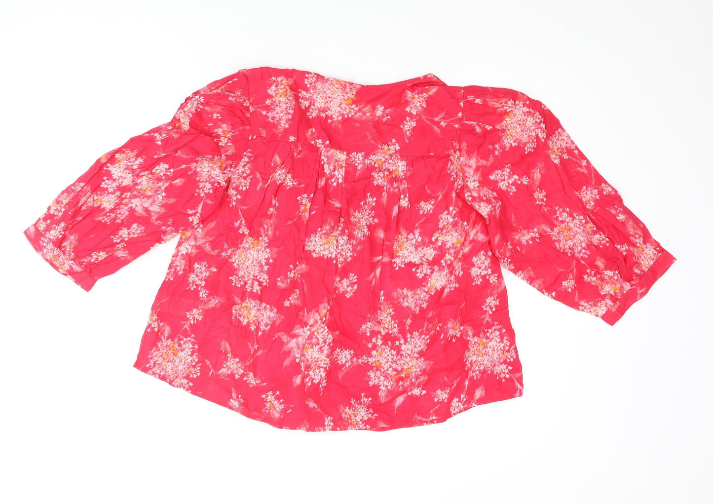 Per Una Womens Pink Floral Cotton Basic Blouse Size XS V-Neck