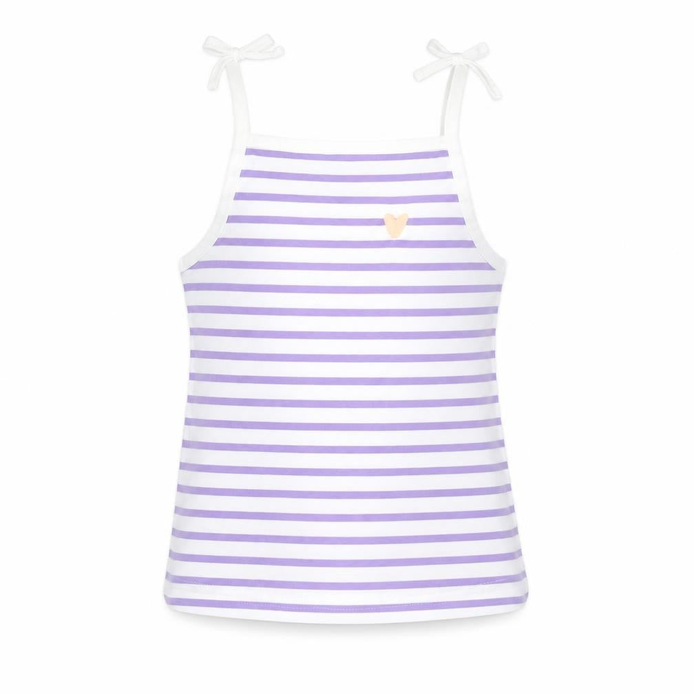 Marks & Spencer Girls Purple Striped Cotton Basic Tank Size 3-4 Years Square Neck Pullover - Embroidered Heart