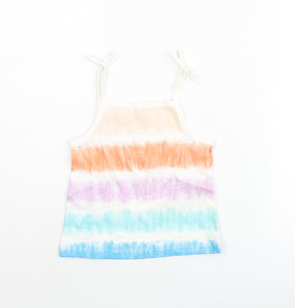 Additional front view of Marks & Spencer girls’ multicoloured striped cotton basic tank, size 2-3, years square neck pullover