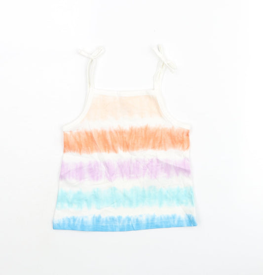 Marks and Spencer Girls Multicoloured Striped Cotton Basic Tank Size 2-3 Years Square Neck Pullover