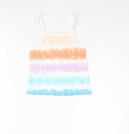 Back view of Marks & Spencer girls’ multicoloured striped cotton basic tank, size 2-3, years square neck pullover