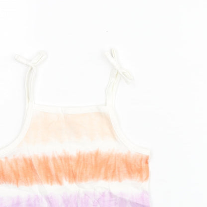 Close-up detail of Marks & Spencer girls’ multicoloured striped cotton basic tank, size 2-3, years square neck pullover