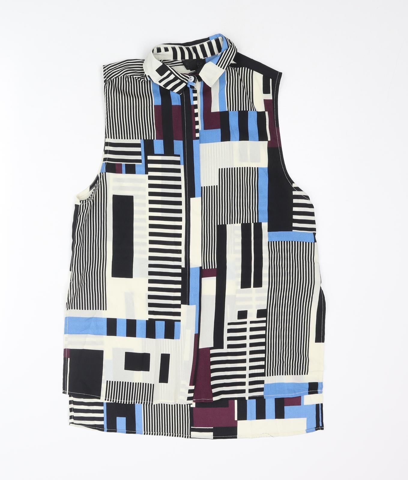 Topshop Womens Multicoloured Geometric Polyester Basic Blouse Size 8 Collared