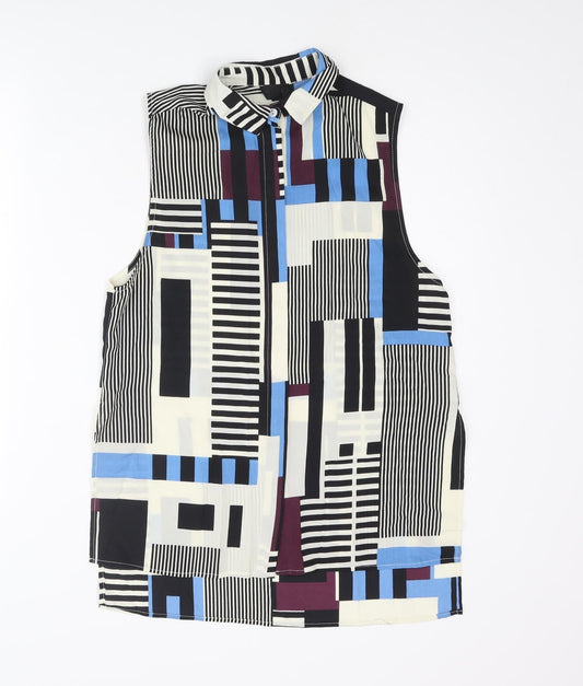 Topshop Womens Multicoloured Geometric Polyester Basic Blouse Size 8 Collared