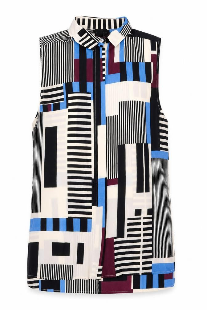 Topshop Womens Multicoloured Geometric Polyester Basic Blouse Size 8 Collared
