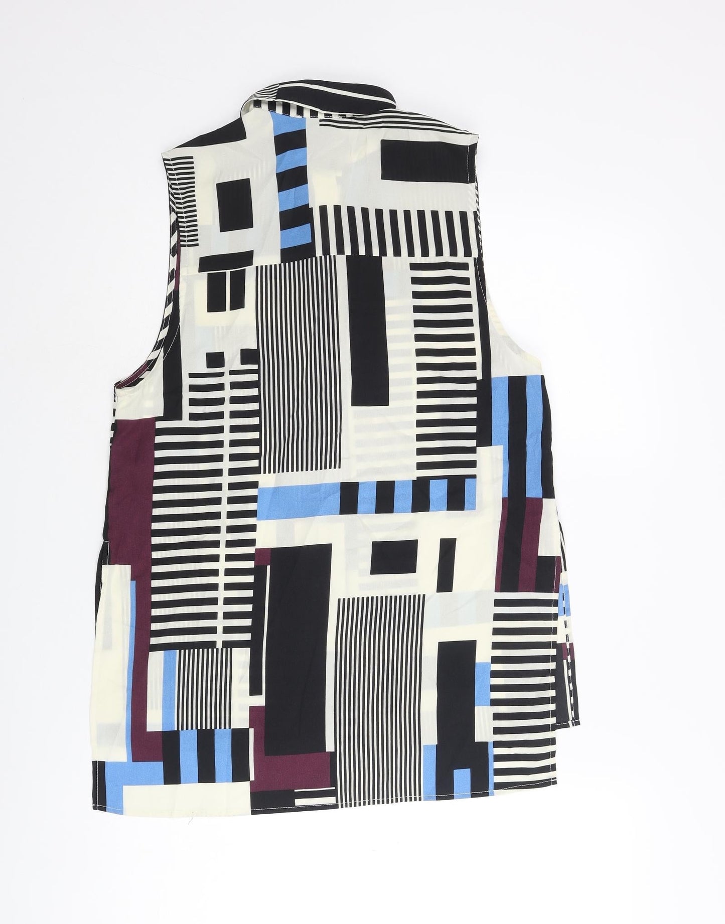 Topshop Womens Multicoloured Geometric Polyester Basic Blouse Size 8 Collared
