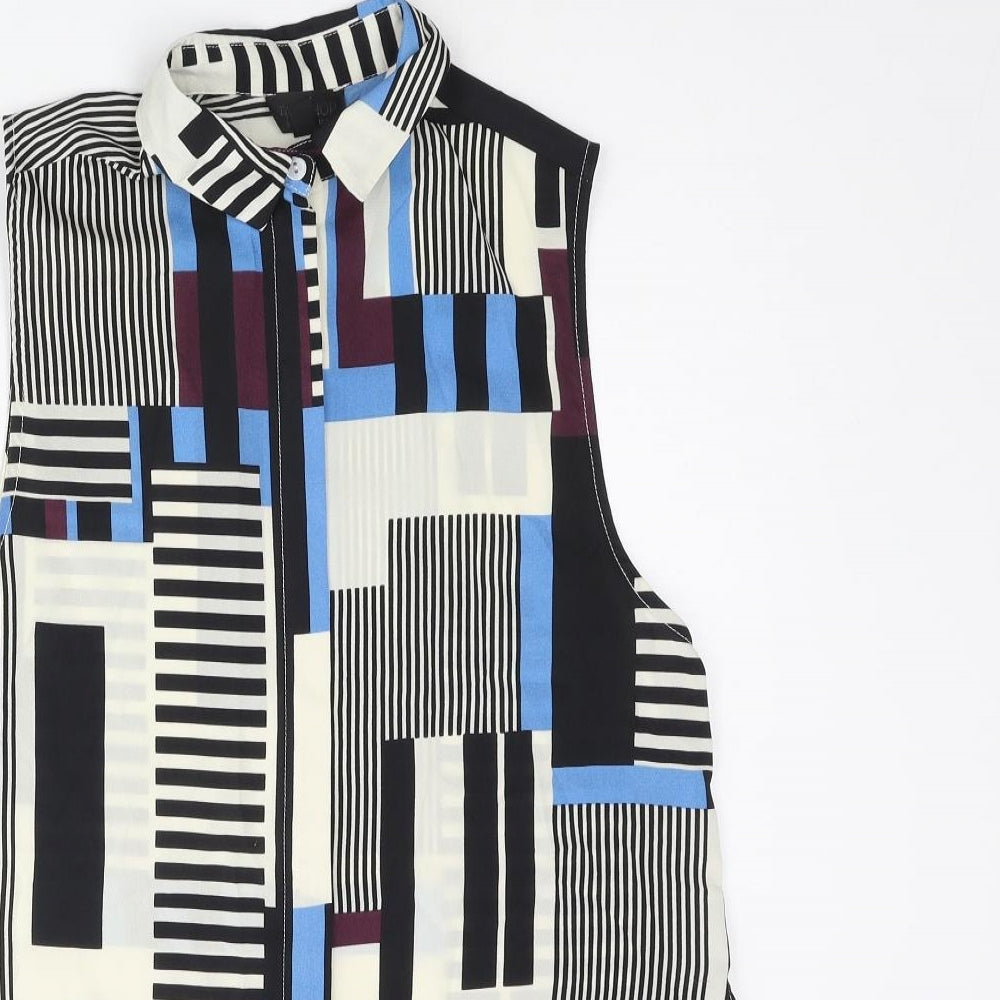 Topshop Womens Multicoloured Geometric Polyester Basic Blouse Size 8 Collared