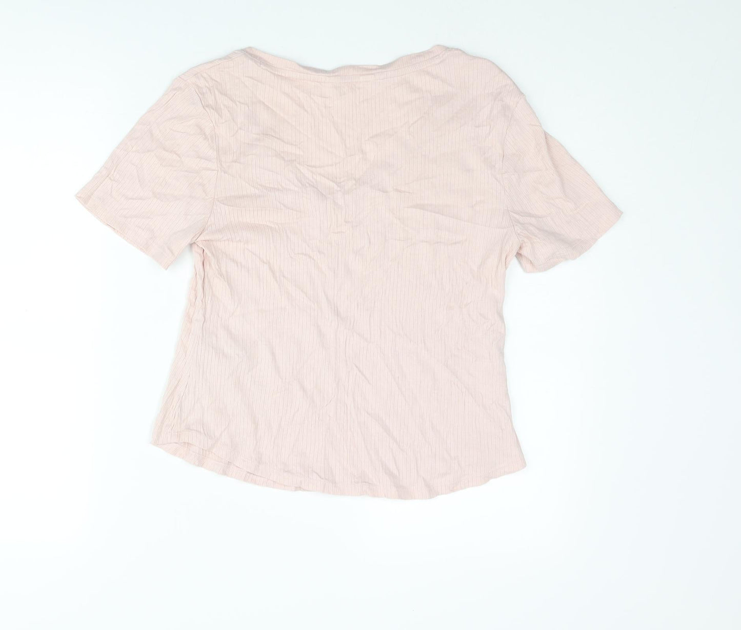 Marks and Spencer Womens Pink Cotton Basic T-Shirt Size M V-Neck - Ribbed
