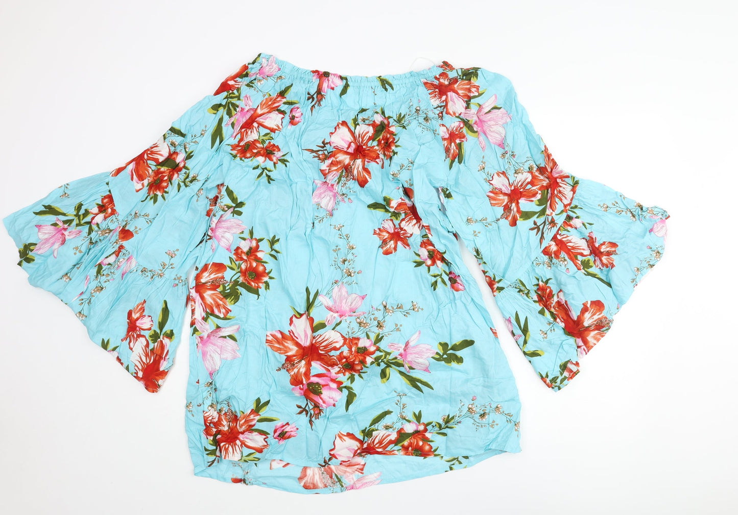 bonprix Womens Blue Floral Viscose Tunic Blouse Size M Boat Neck