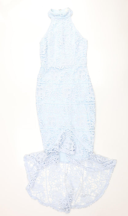Additional front view of Missguided women’s blue polyester mermaid, size UK 8, round neck zip