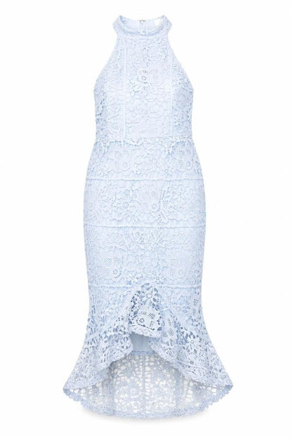Front view of Missguided women’s blue polyester mermaid, size UK 8, round neck zip