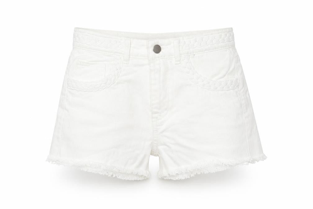 Denim & Co. Womens White Cotton Cut-Off Shorts Size 6 Regular Zip - Plait Detail