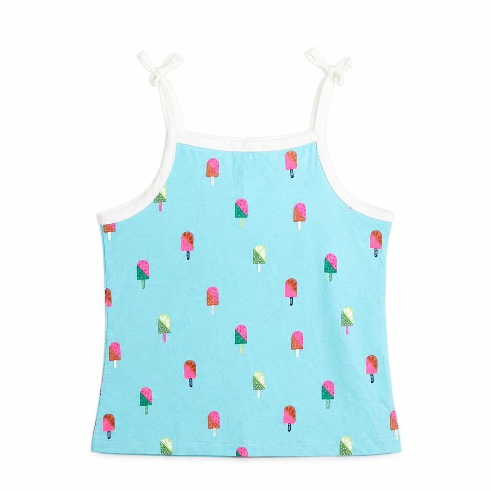 Marks & Spencer Girls Blue Geometric Cotton Basic Tank Size 3 Years Square Neck Pullover - Ice Lolly Print
