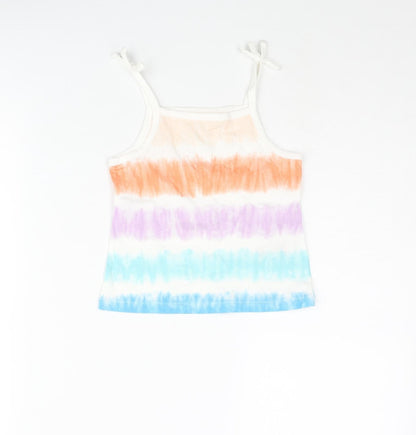 Additional front view of Marks & Spencer girls’ multicoloured striped cotton basic tank, size 2-3, years square neck pullover