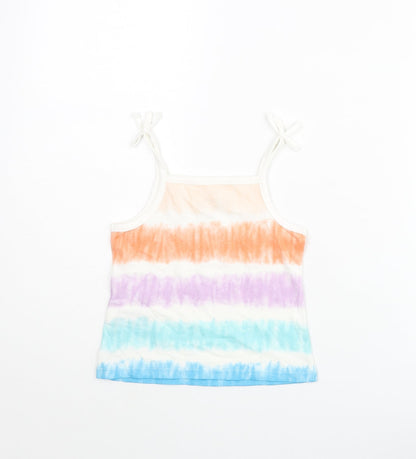 Back view of Marks & Spencer girls’ multicoloured striped cotton basic tank, size 2-3, years square neck pullover