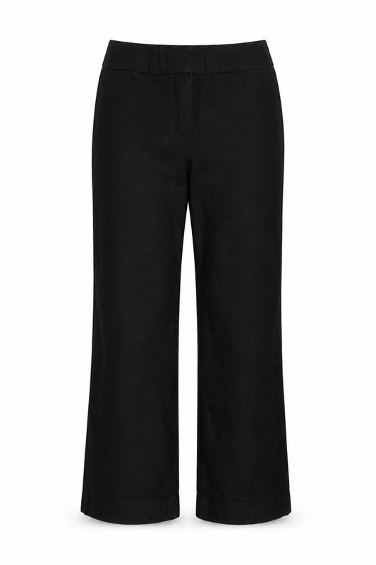 Collezioni Womens Black Linen Trousers Size 14 L29 in Regular Hook & Eye