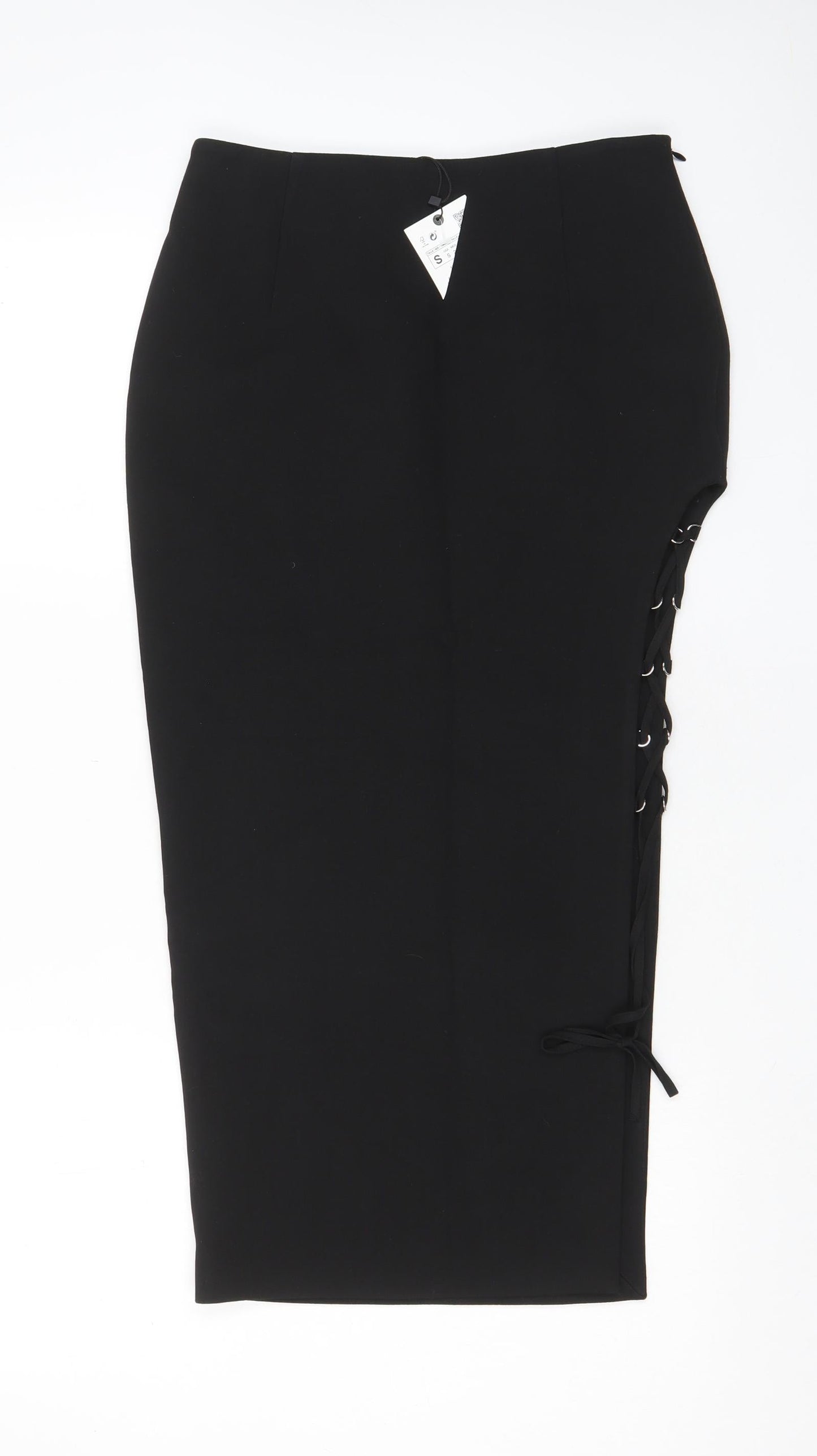 Zara Womens Black Polyester Straight & Pencil Skirt Size S Zip - Side cut out