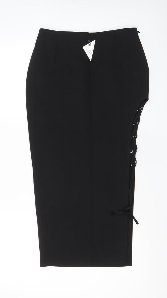 Zara Womens Black Polyester Straight & Pencil Skirt Size S Zip - Side cut out