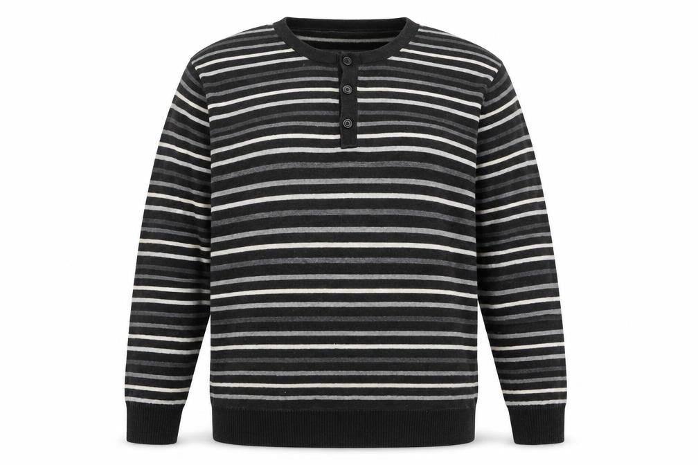 NEXT Mens Grey Crew Neck Striped Cotton Pullover Jumper Size L Long Sleeve - Buttons