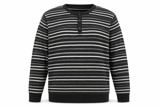 Next Mens Grey Crew Neck Striped Cotton Pullover Jumper Size L Long Sleeve - Buttons