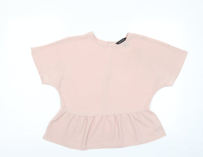New Look Womens Pink Polyester Basic T-Shirt Size 8 Crew Neck - Pleated