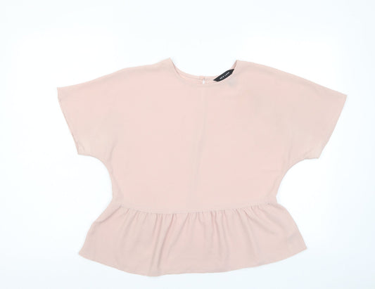 New Look Womens Pink Polyester Basic T-Shirt Size 8 Crew Neck - Pleated
