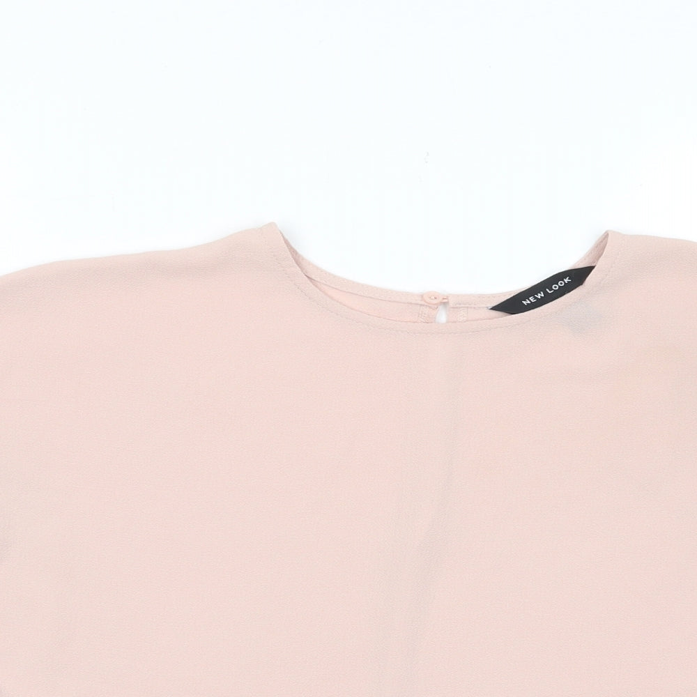 New Look Womens Pink Polyester Basic T-Shirt Size 8 Crew Neck - Pleated