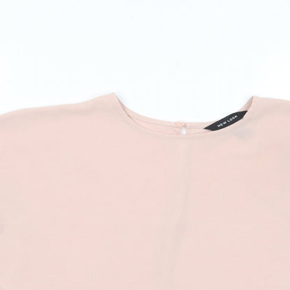 New Look Womens Pink Polyester Basic T-Shirt Size 8 Crew Neck - Pleated